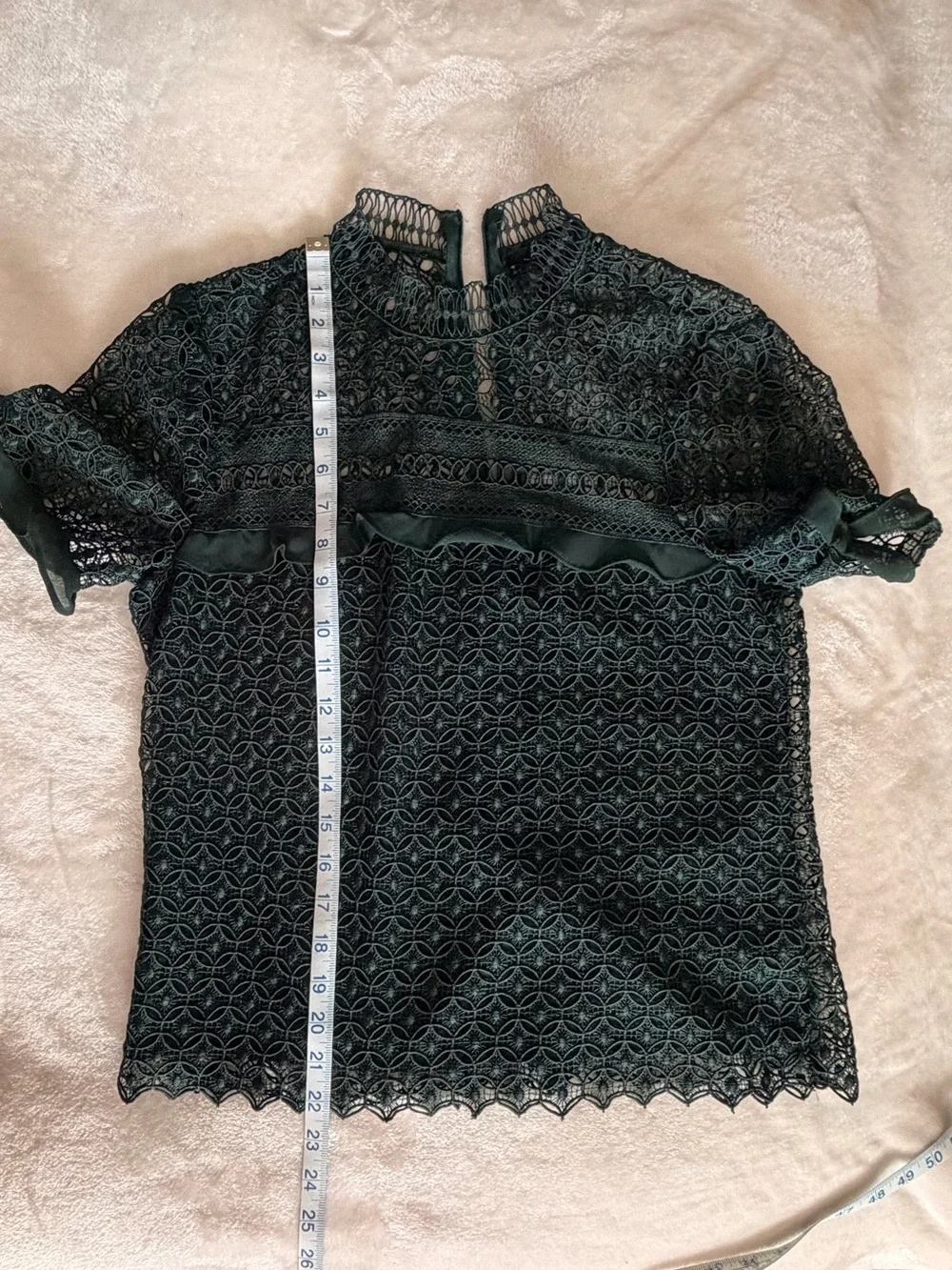 Zara Forest Green Lace Short-Sleeve Top Size M